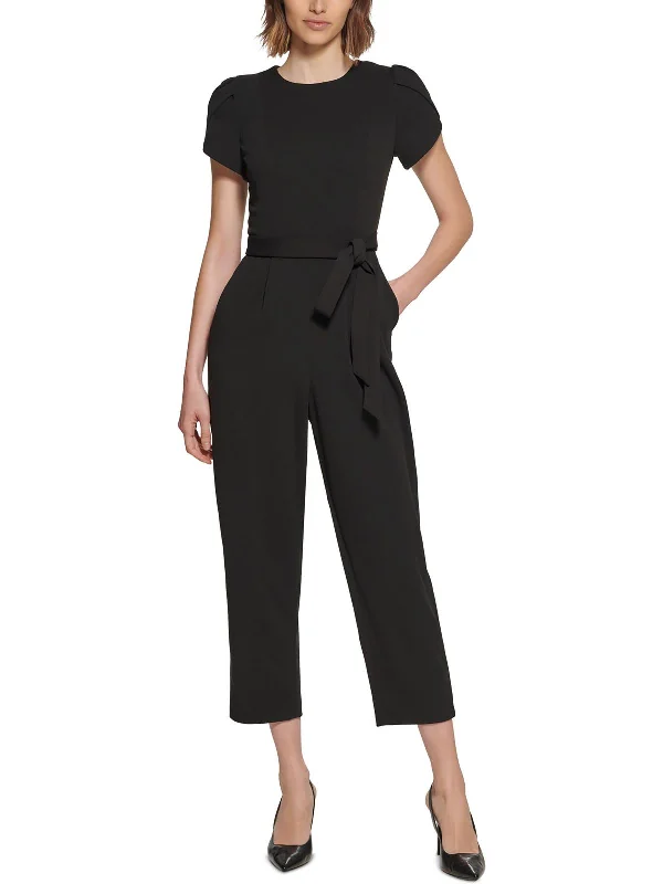 Womens Tie Waist Tulip Sleeve Jumpsuit