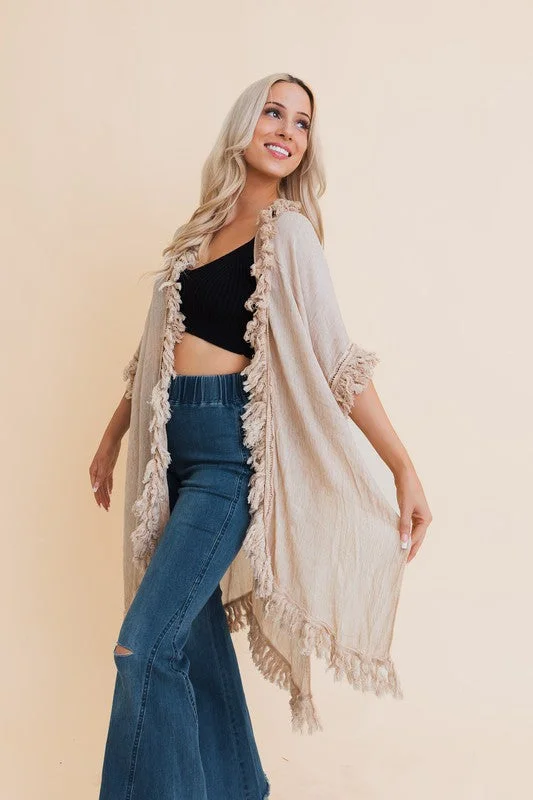 Sunbleached Cotton Fringe Ruffle Open Front Kimono