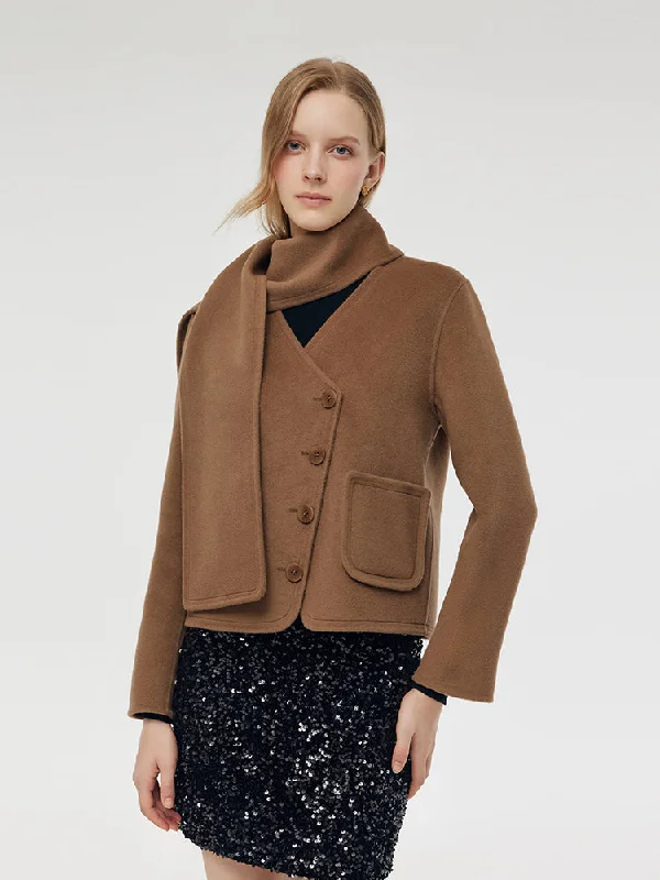 Tencel Wool Blend Jacket With Scarf