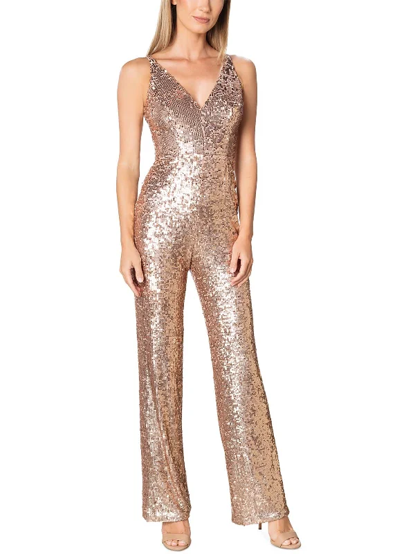 Womens V Neck Sequined Jumpsuit