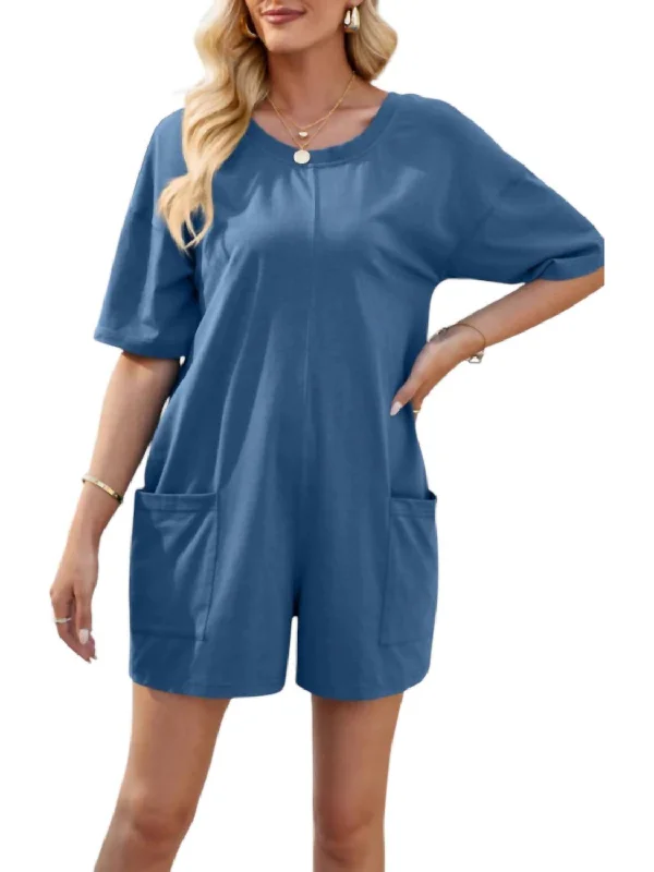 Tee Jersey Romper In Denim Blue