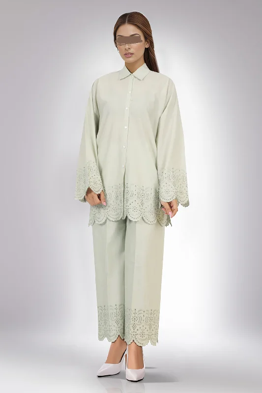 Solid Embroidered Cotton Stitched 2 Piece (Shirt/Trouser)