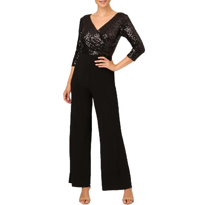 Womens Sequin Faux Wrap Jumpsuit