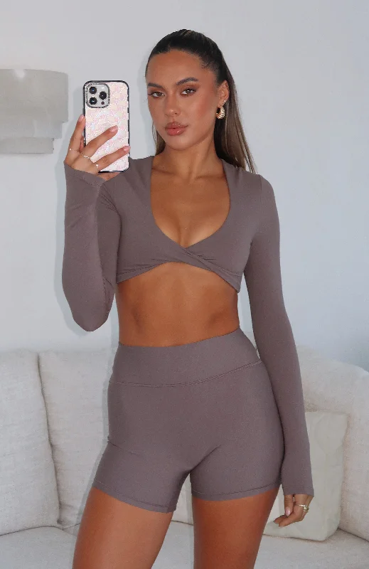 Over The Line Long Sleeve Crop Cocoa