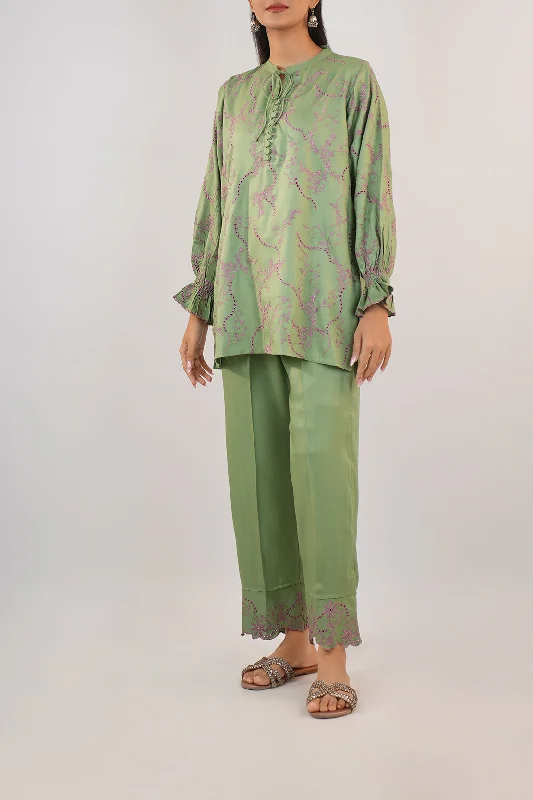 Solid Embroidered Dobby Crepe Stitched 2 Piece (Shirt/Trouser)