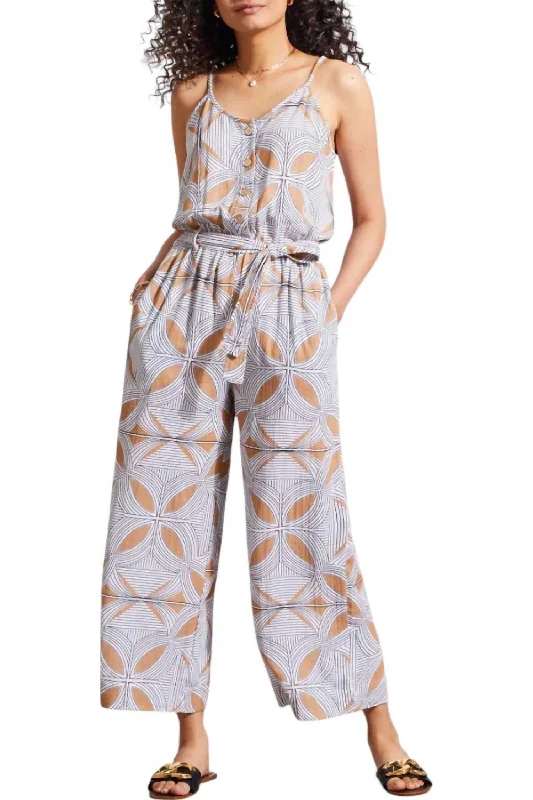 Button Front Jumpsuit In Camel