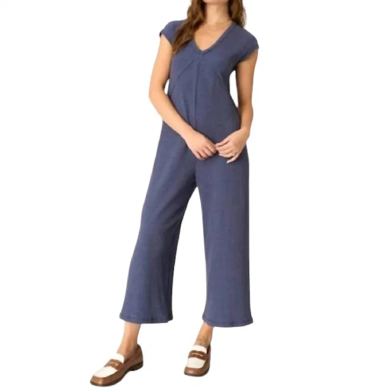 See Me Seamed Pointelle Jumpsuit In Navy