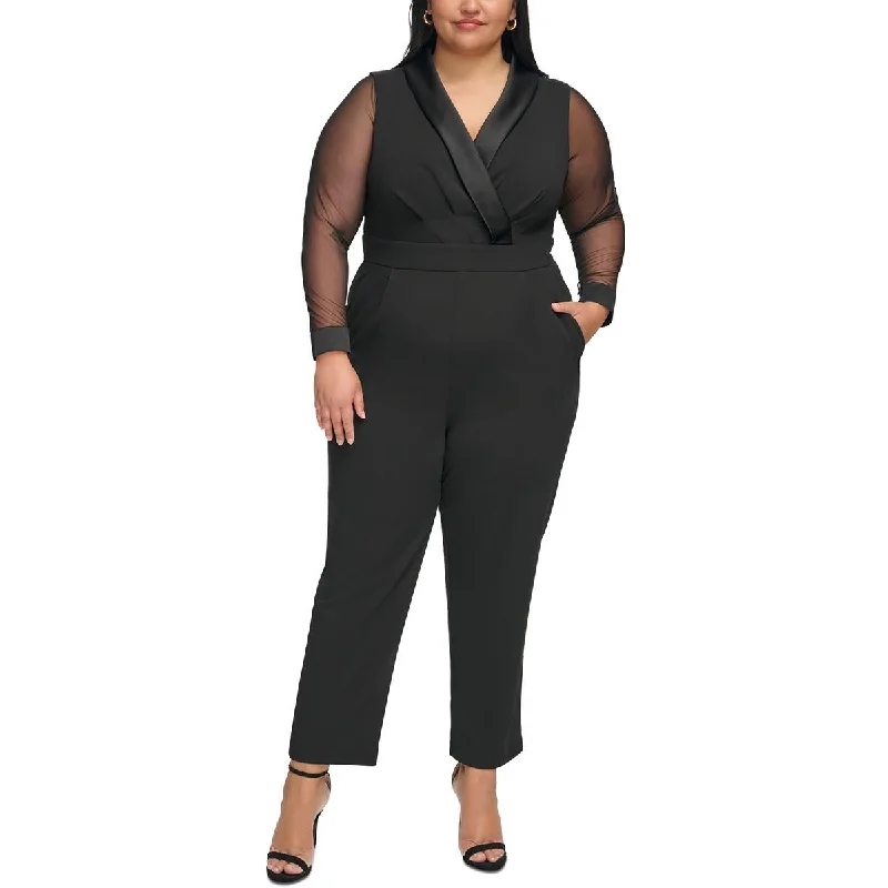 Plus Womens Illusion Long Sleeve Jumpsuit