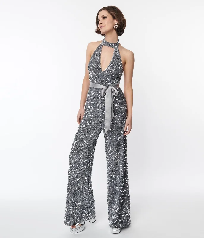 Smak Parlour Silver Sequin Glamour Goddess Jumpsuit