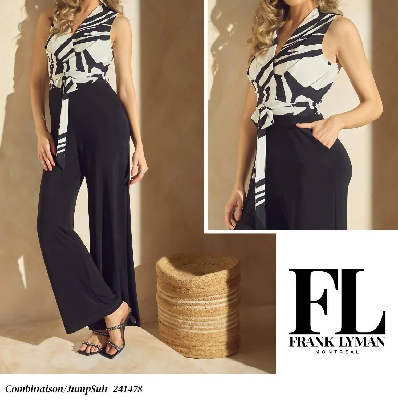 V-Neck Jumpsuit In Black/white