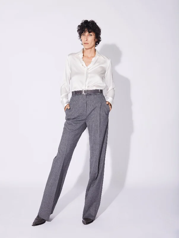 Pantalon de costume large en gabardine gris