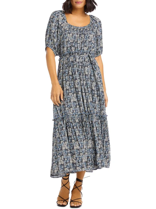 On Holiday Womens Floral Ruffled Midi Dress