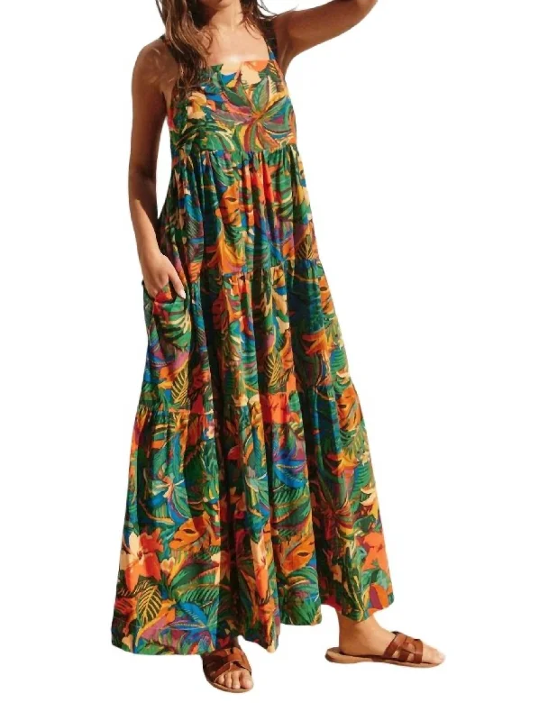 Cotton Blend Maxi Dress In Tropical Fiesta