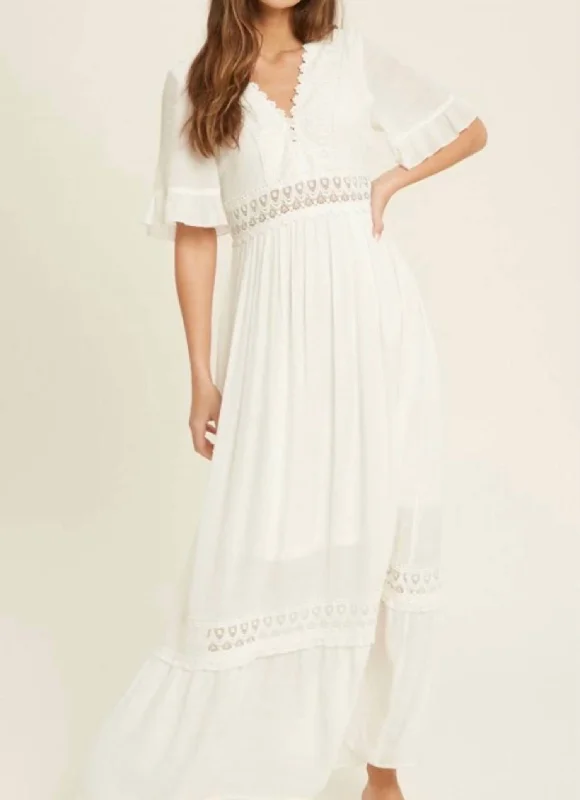 Crochet Lace Trim Maxi Dress In White