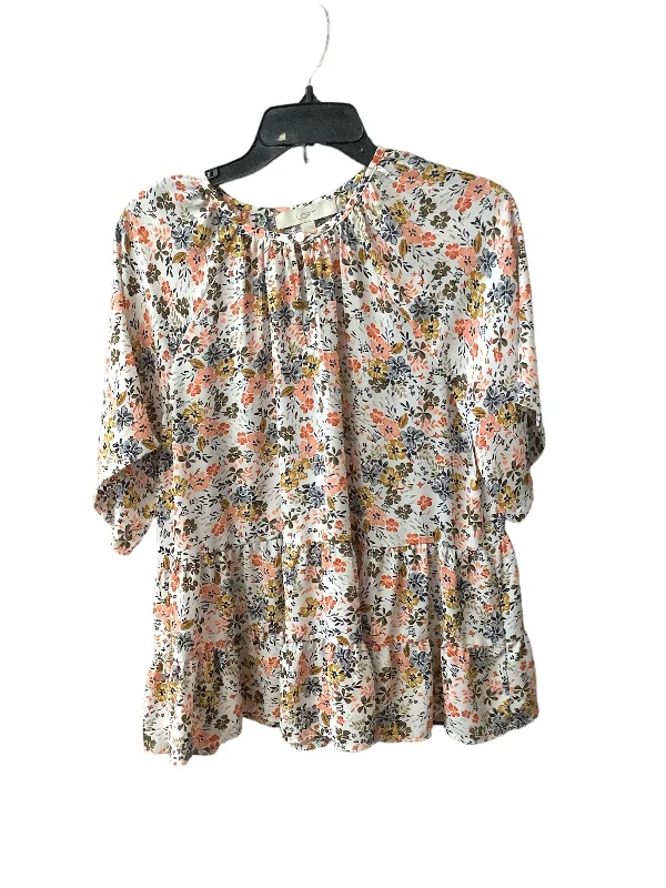 Floral Print Top Short Sleeve Loft, Size M