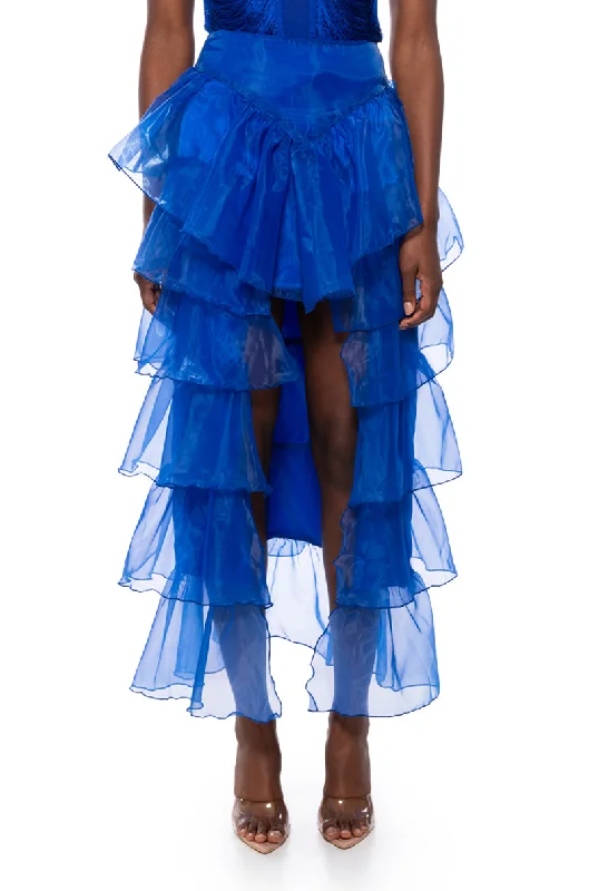 ONCE UPON A DREAM RUFFLE MAXI SKIRT IN ROYAL BLUE