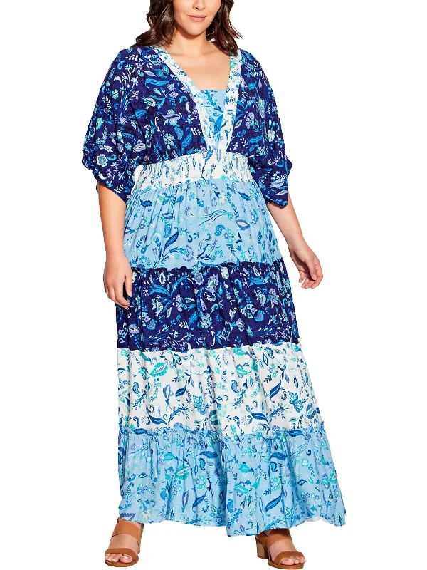 Plus Womens Full Length Printed Maxi Dress