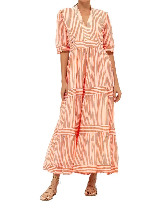 V Neck Cuffed Maxi Dress In Playa Coral