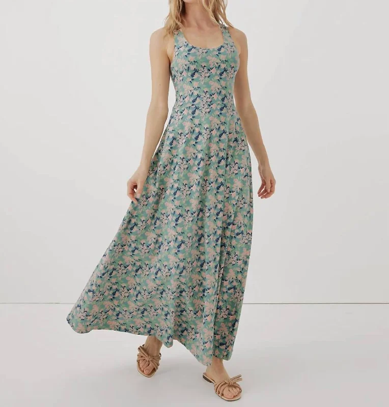 Women's Fit & Flare Open Back Maxi Dress In Shadow Floral Spruce