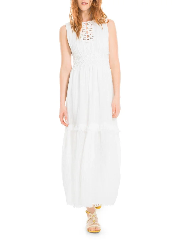 Womens Linen Cut-Out Maxi Dress