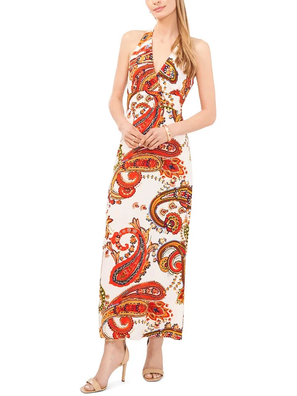 Womens Paisley Halter Maxi Dress