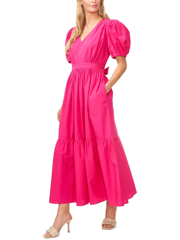 Womens Puff Sleeve Long Maxi Dress