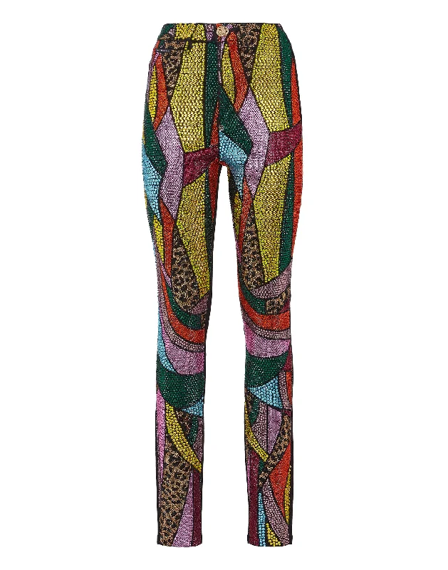 Super High Waist Denim Jeggings Rainbow Patchwork