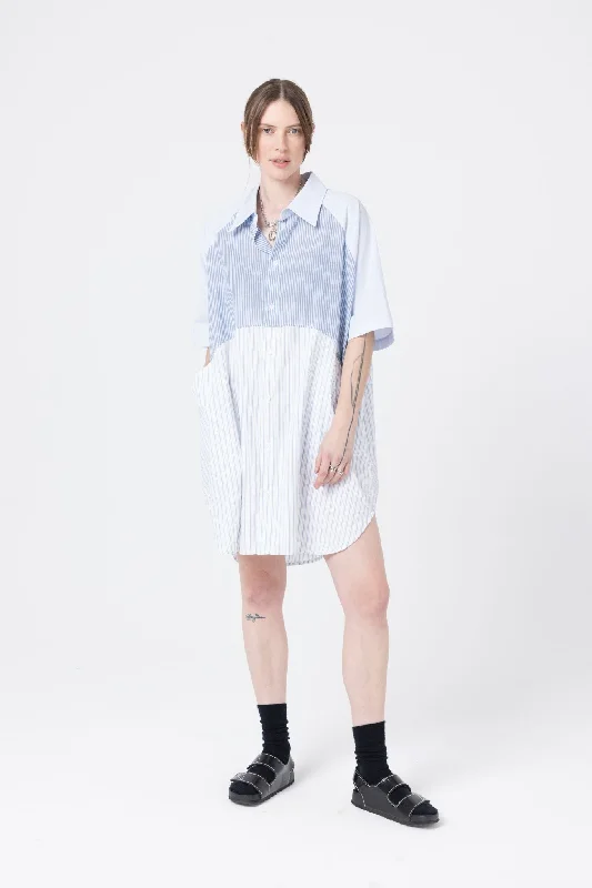 Company of Strangers Curve Shirt Jacket - Blue White Stripes