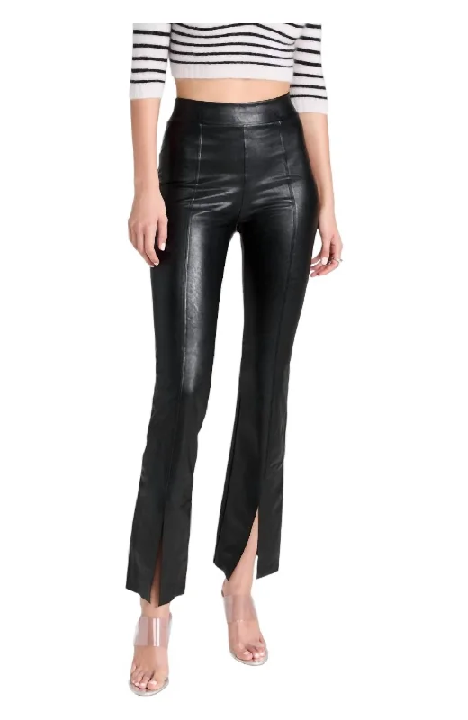 Faux Leather Split Front Pants In Black