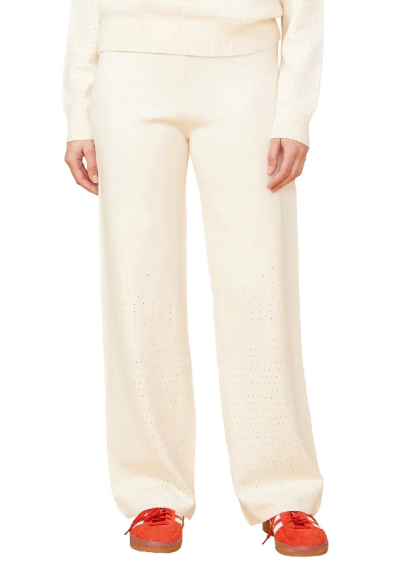 Open Knit Flare Pants In Ivory