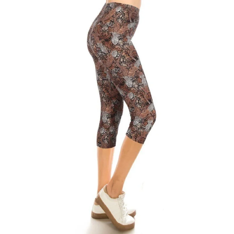 Printed, High Waisted, Capri Leggings With An Elasticized Waist Band