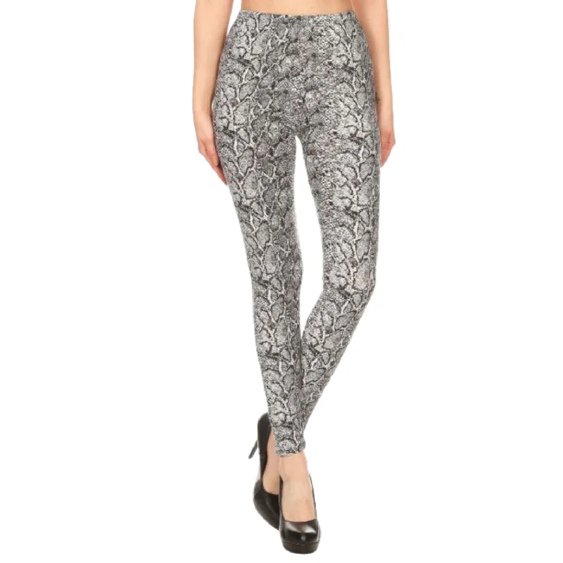 Snakeskin Print, Full Length, High Waisted Leggings In A Fitted Style With An Elastic Waistband