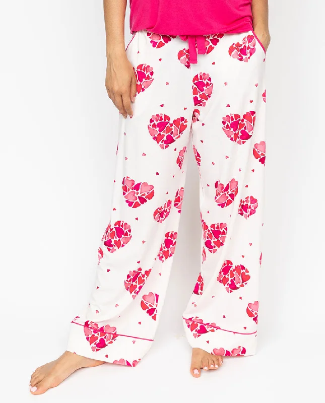 Aria Womens Heart Printed Jersey Wide Leg Pyjama Bottoms