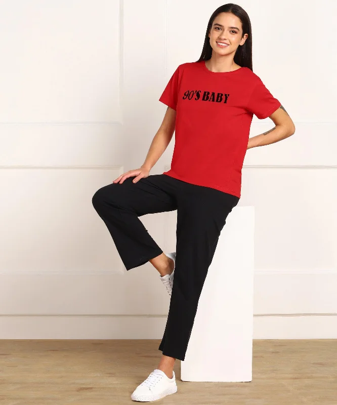 Women Printed T-shirt & Pyjama Set Pure Soft Cotton