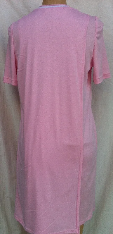 (L6) Ladies Nightie - Short  Sleeves - PINK with Pink & White Neck Band