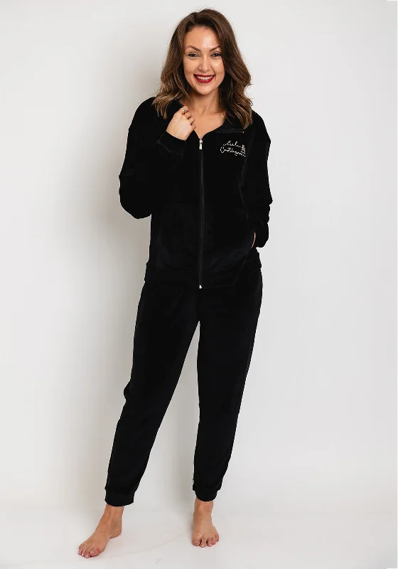 Serafina Collection Zip Up Cosy Fleece Pyjama Set, Black