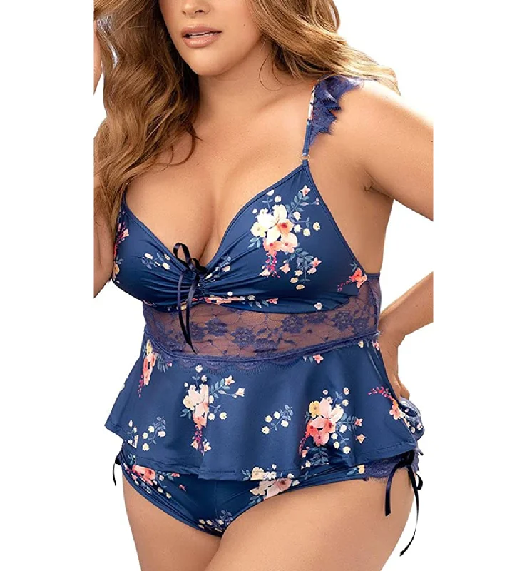 Mapale 2 Piece PJ Set: Racer Cami & Drawstring Short PLUS size (7400X) - Floral Print