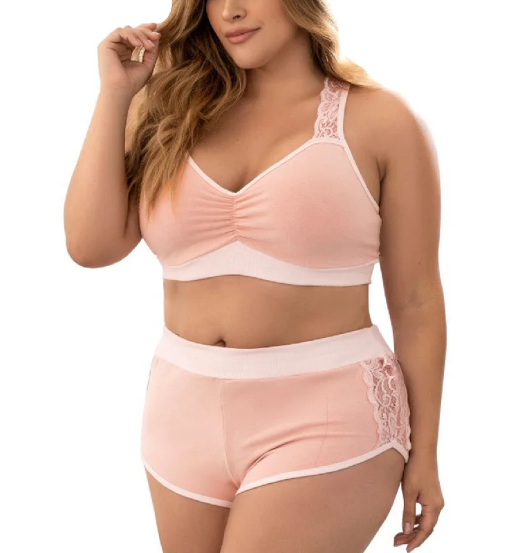 Mapale 2 Piece PJ Set: Racer Crop Top & Cheeky Short PLUS size (7389X) - Rose