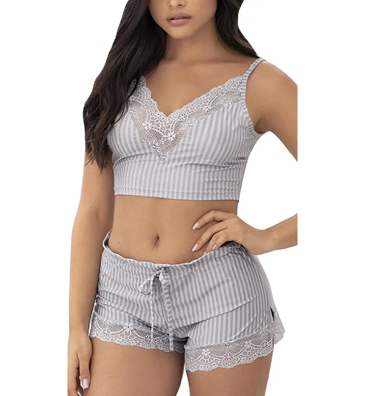 Mapale 2 Piece PJ Set: V-Crop Top & Side Slit Short (7394) - Grey