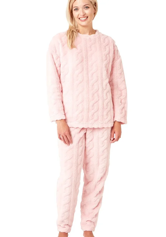 Indigo Sky Chilling Cuddle-Soft Cable Cosy Fleece Pyjama, Pink