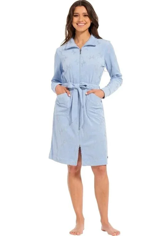 Rebelle Terry Cotton Zip Fastening Dressing Gown, Blue