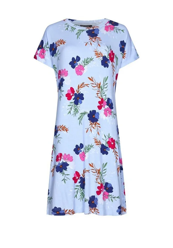 Pastunette Deluxe Floral Short Sleeve Nightdress, Blue