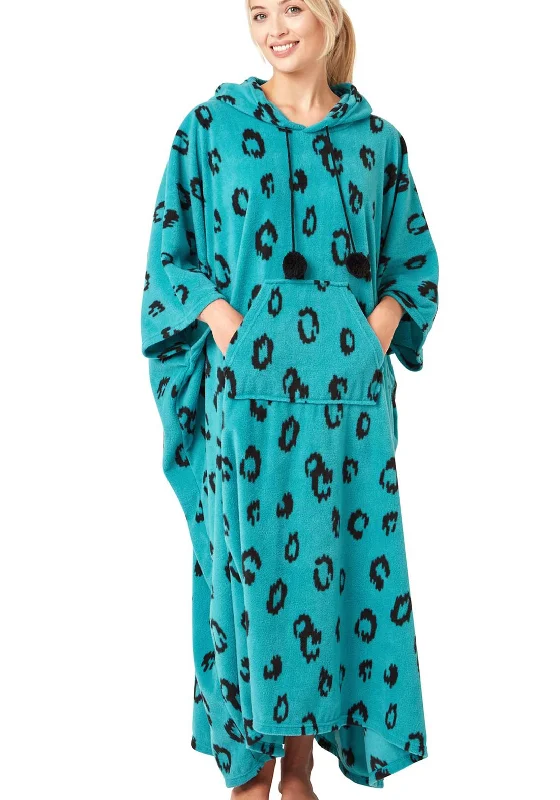 Indigo Sky Animal Print Cosy Oversized Poncho, Teal