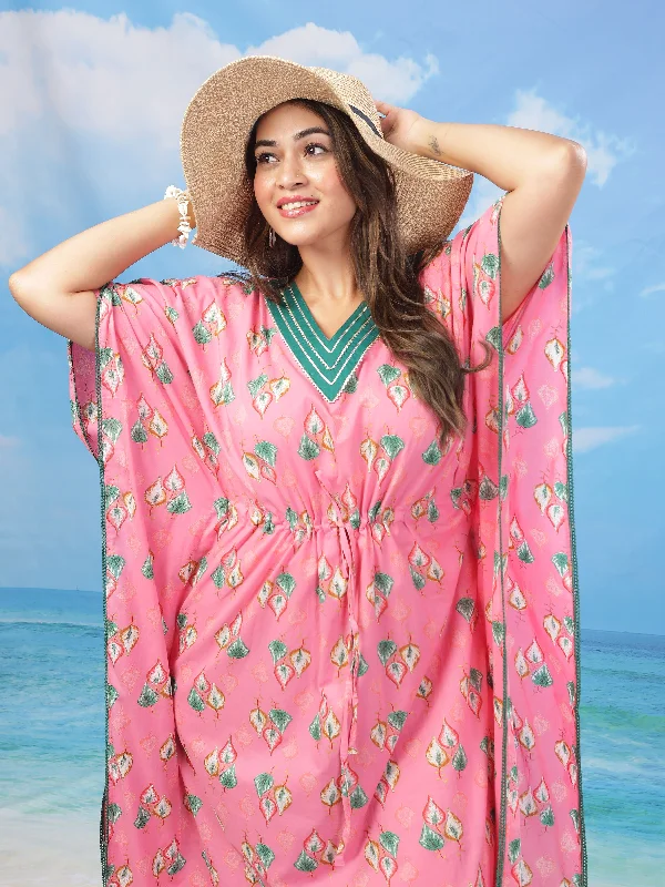 Premium Pink Cotton V Neck Kaftan