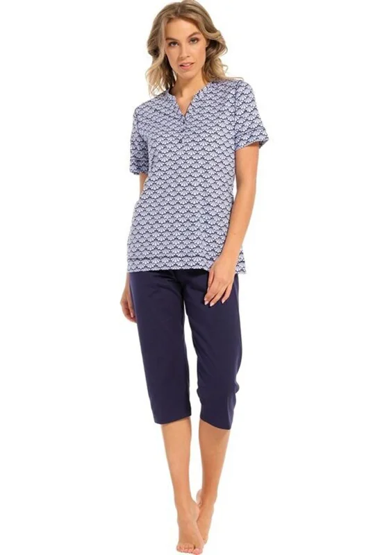 Pastunette Shell Print Pyjama Set, Navy