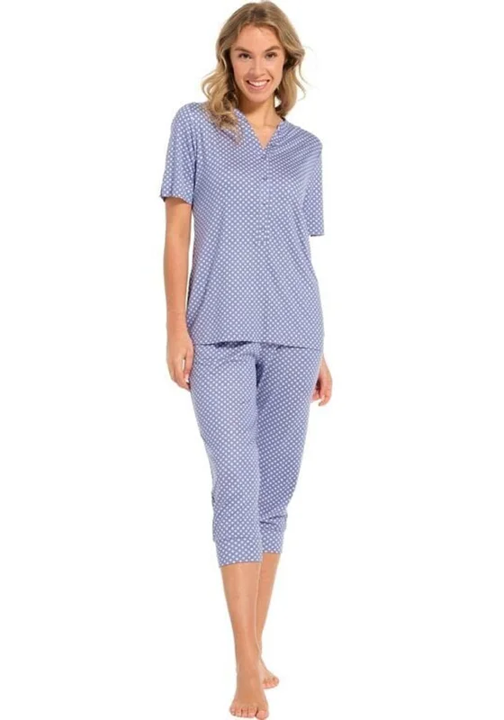 Pastunette Deluxe Floral Capri Pyjama Set, Blue