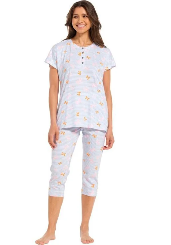 Rebelle Bow and Stripe Capri Pyjama Set, Blue