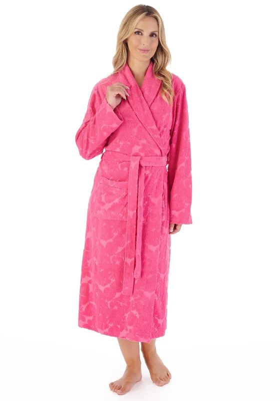 Slenderella Floral Jacquard Towelling Bath Robe, Pink