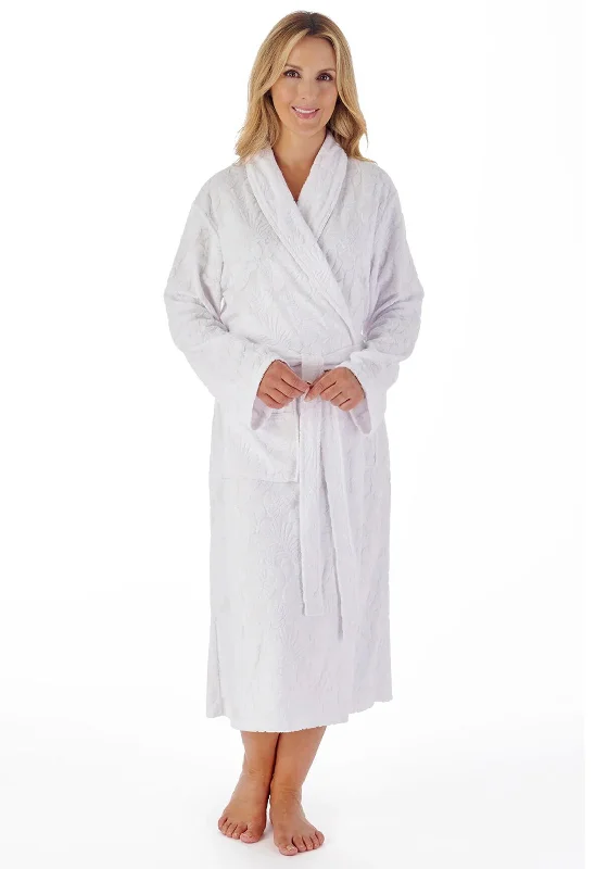 Slenderella Floral Jacquard Towelling Bath Robe, White