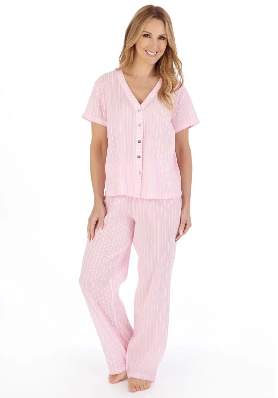 Slenderella Textured Stripe V-neck Pyjama Set, Pink